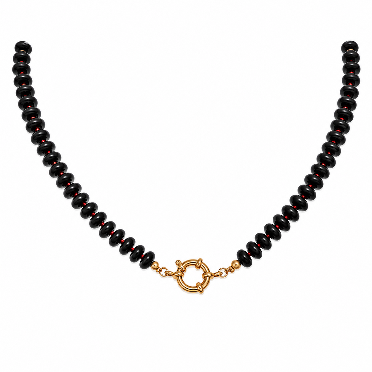Black/ Red Sailor Clasp Glass Beaded Necklace
