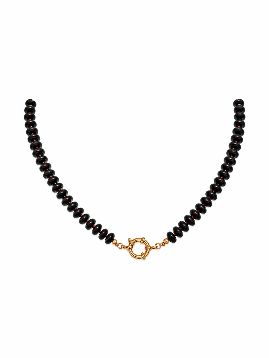 Black/ Red Sailor Clasp Glass Beaded Necklace