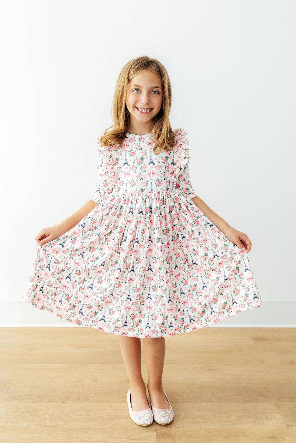 Mila in Paris 3/4 Sleeve Ruffle Twirl Dress