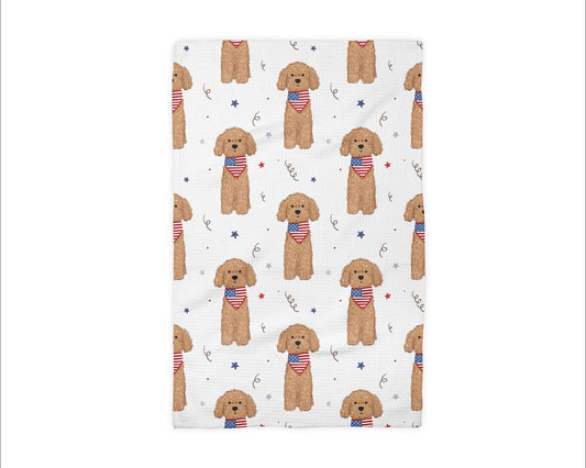 Dog Pet July 4 Patriotic Red White Blue Flag Kitchen Towel