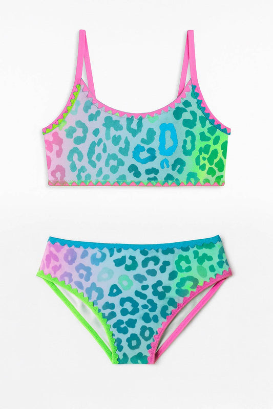 Dalia Leopard Print Bikini with Embroidered Trim