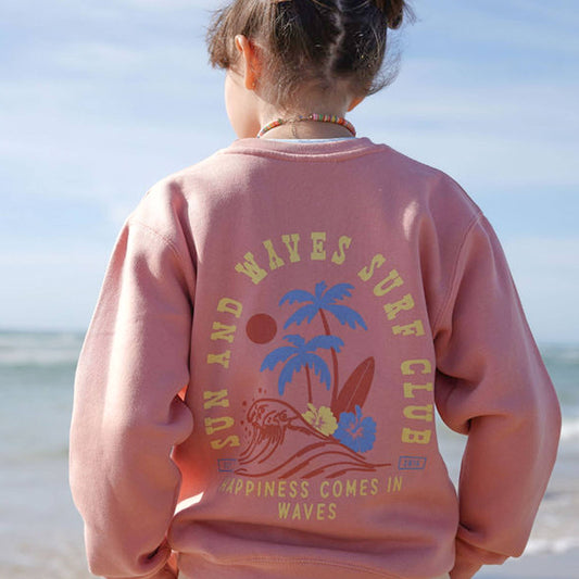 Kids Sun & Waves Crewneck Sweatshirt-Rose-Girls, Boys