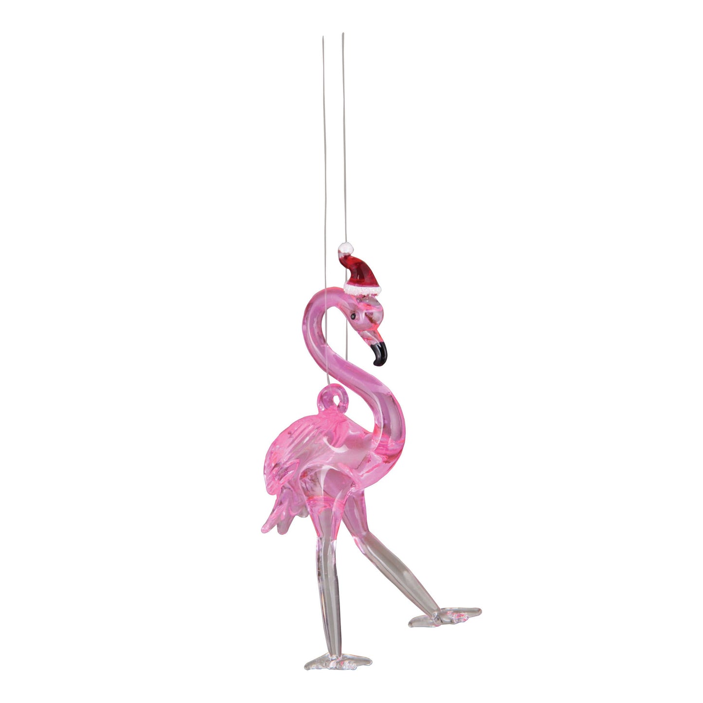 Christmas Flamingo Santa Hat Glass Ornament