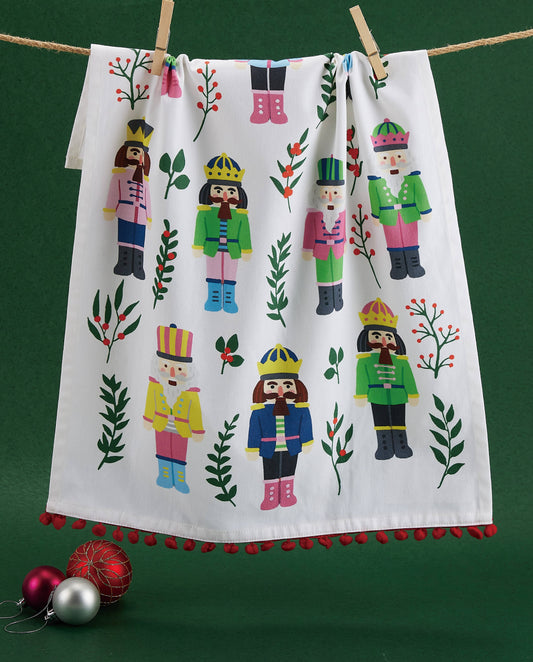 Vintage Nutcrackers W/Pom Pom Printed Towel