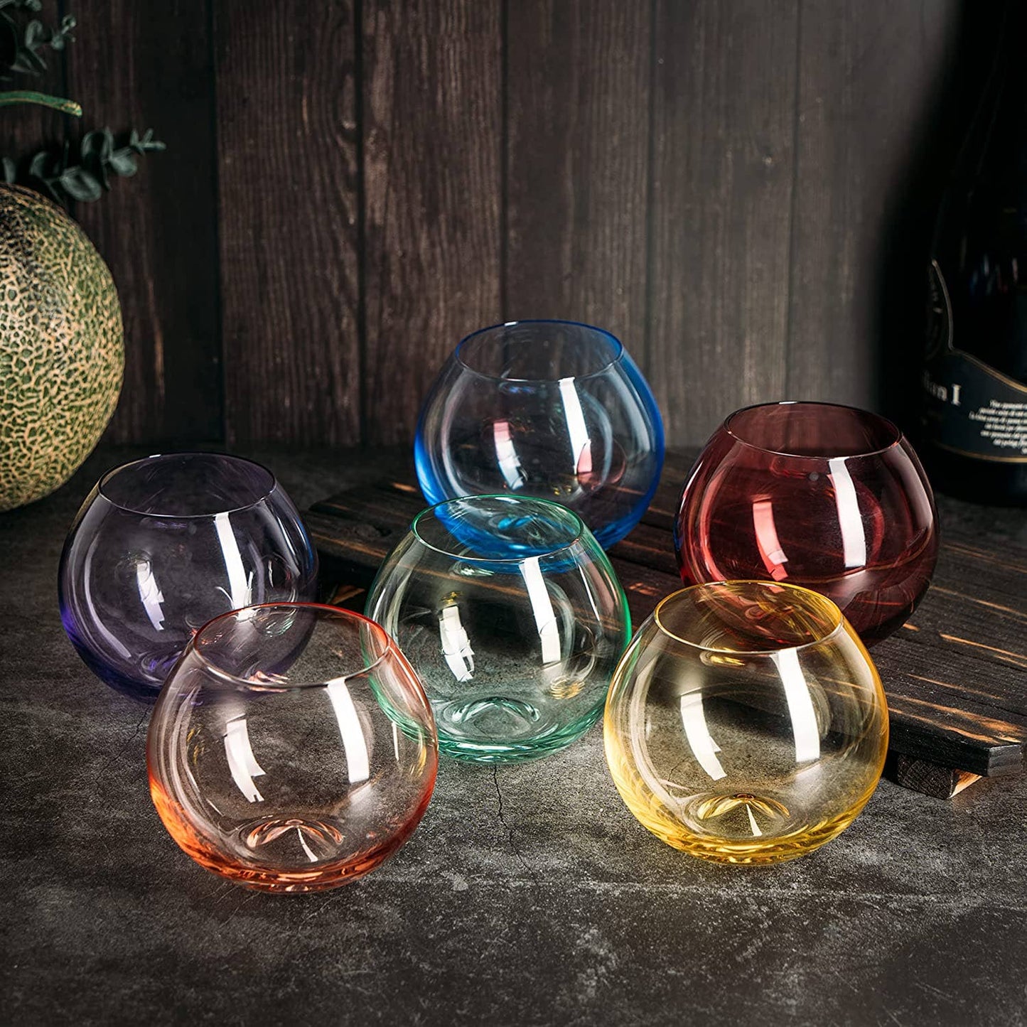 Colored Stemless Wine Glass Set of 6, 18 oz