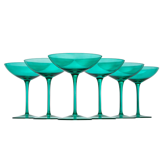 Teal Colored Vintage Glass Coupes 12oz