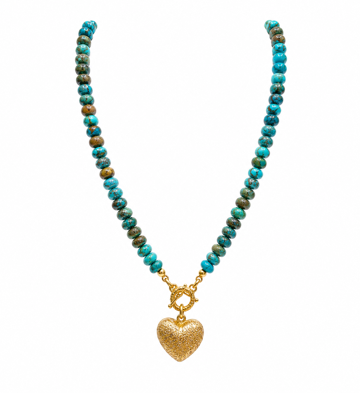 Turquoise Glass Beaded Necklace With Heart