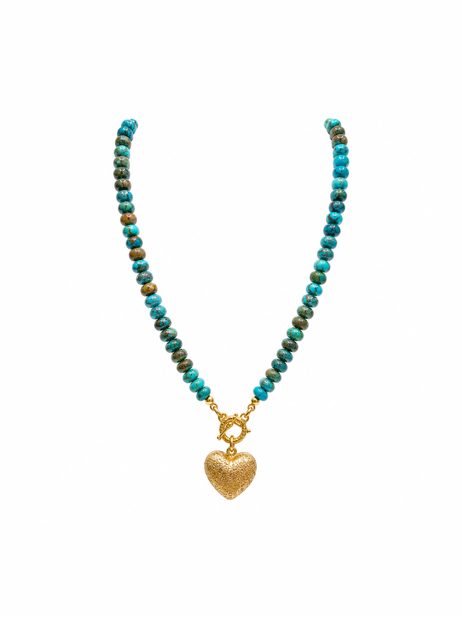 Turquoise Glass Beaded Necklace With Heart