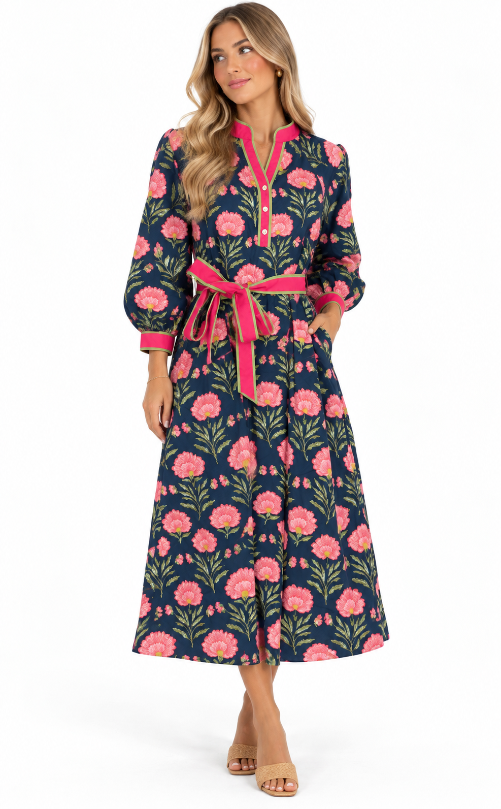 Navy Floral Midi Dress