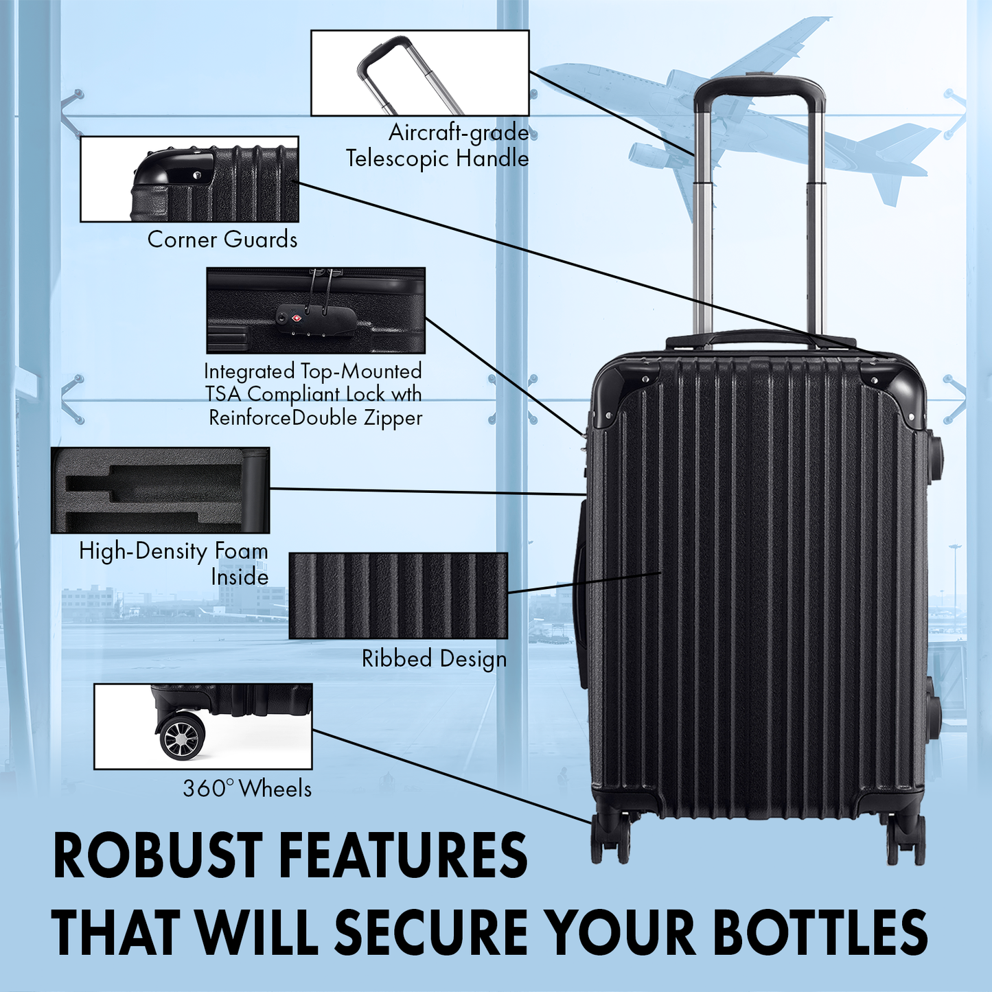 Wine Bottle Suitcase | TSA | For 12 Standard 750 ML Bottles