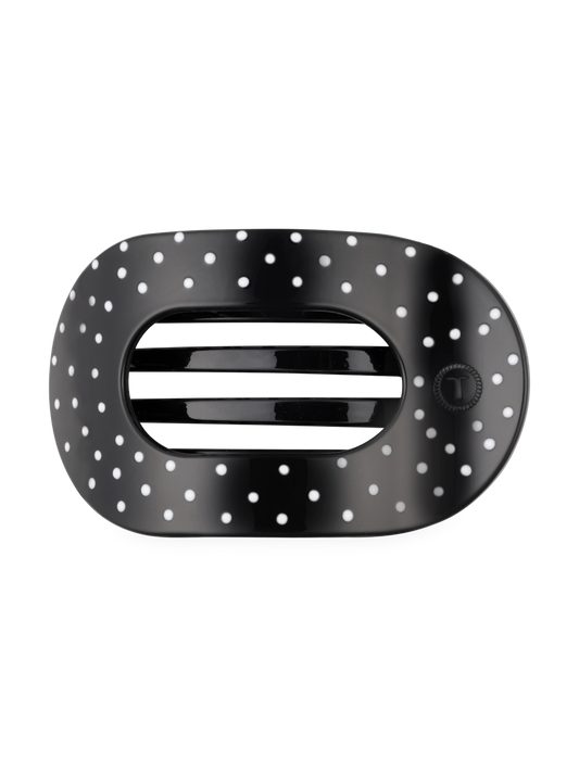 Black Polka Dot Party Medium Flat Round Hair Clip