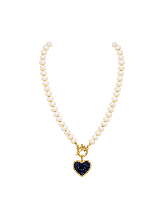 White Glass Beaded Necklace With Heart