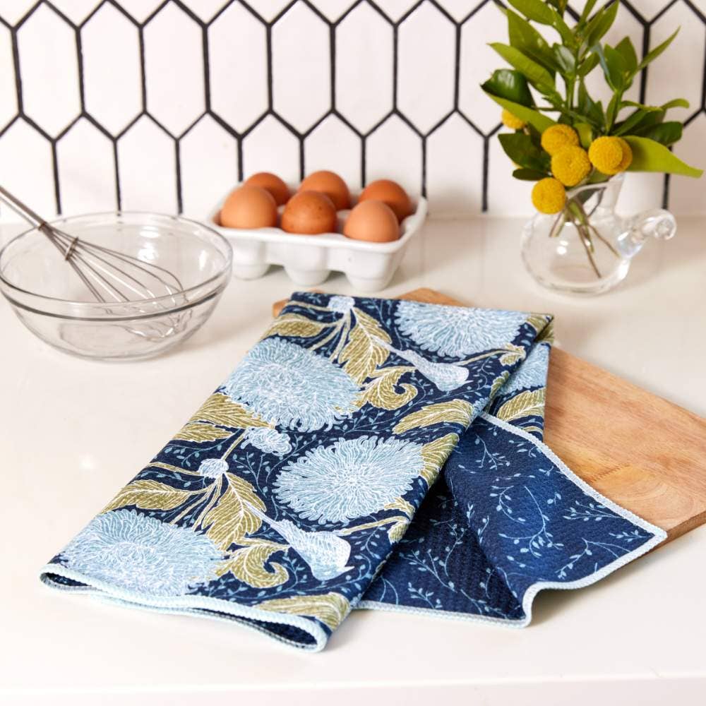 Chrysanthemum Bird Eco Kitchen Tea Towel