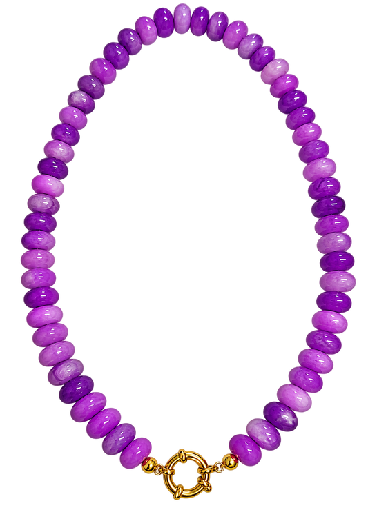 Purple Beaded Gold Sailor Clasp Necklace