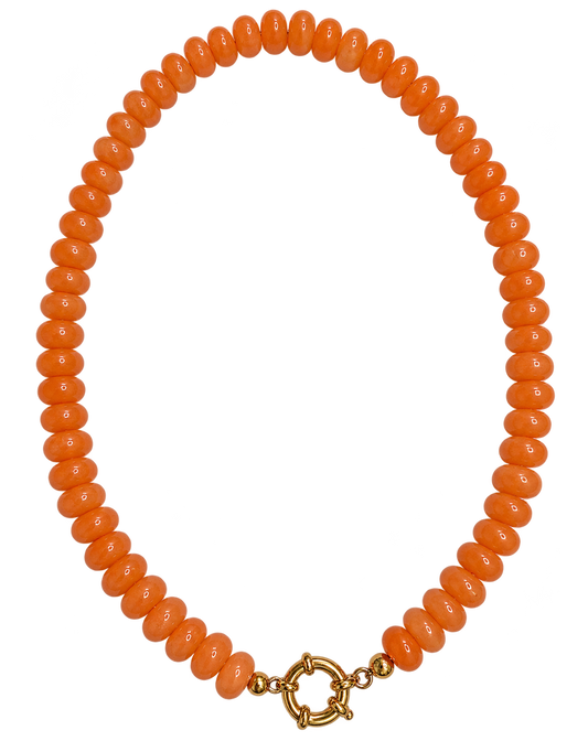 Orange Beaded Gold Sailor Clasp Necklace