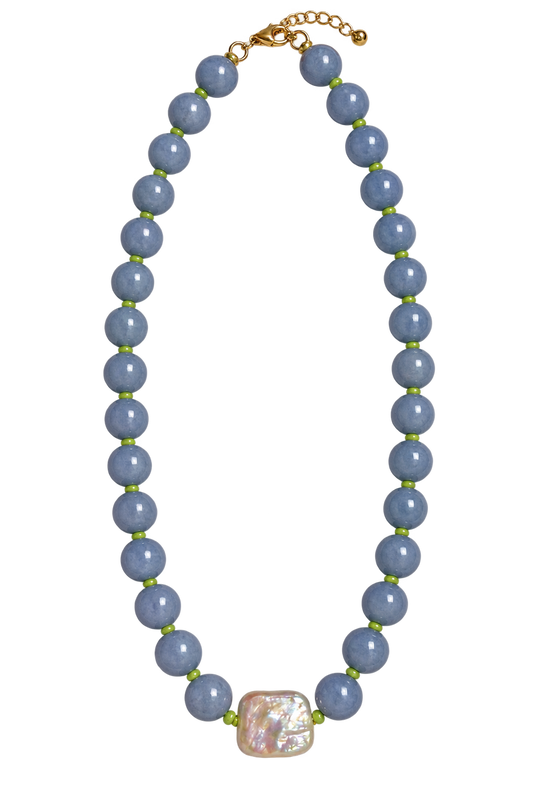 Periwinkle & Green Pearl Necklace