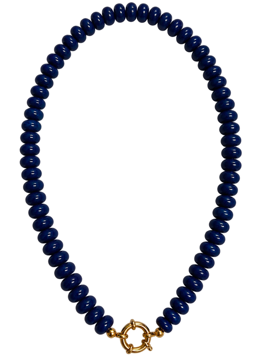 Navy Blue Beaded Gold Sailor Clasp Necklace