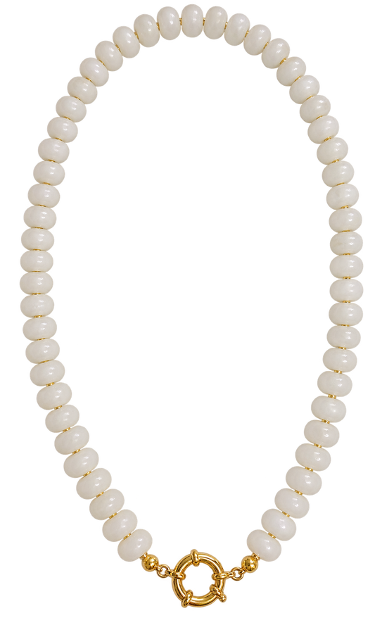 White Beaded Gold Sailor Clasp Necklace