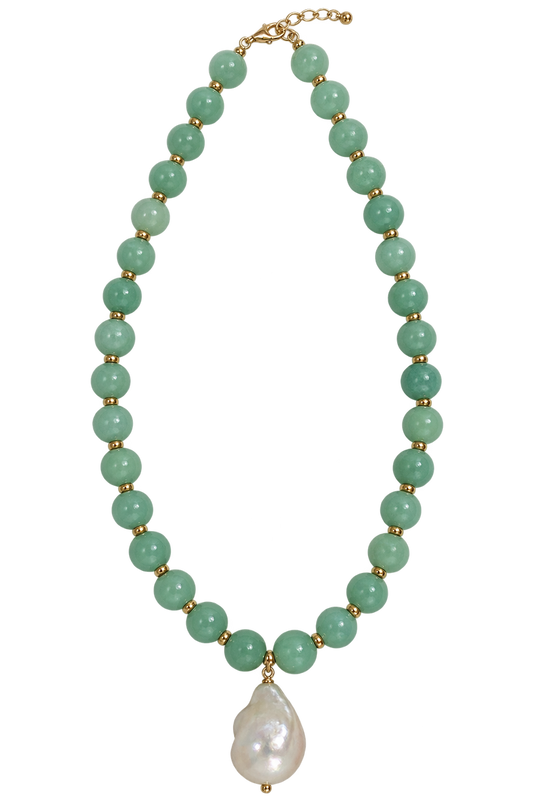Mint Green Beaded Pearl Necklace
