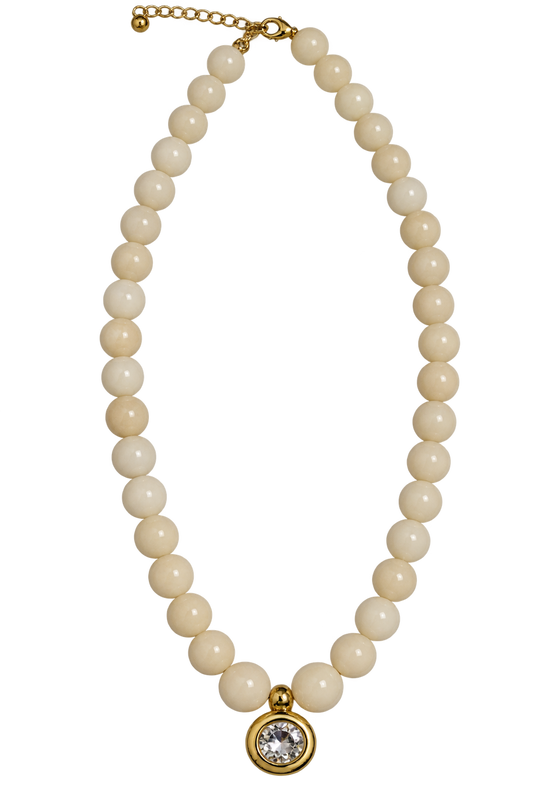 Ivory Beaded Crystal Pendant Necklace