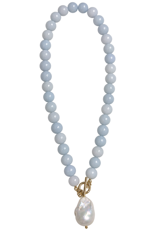 Icy Blue Beaded Pearl Necklace