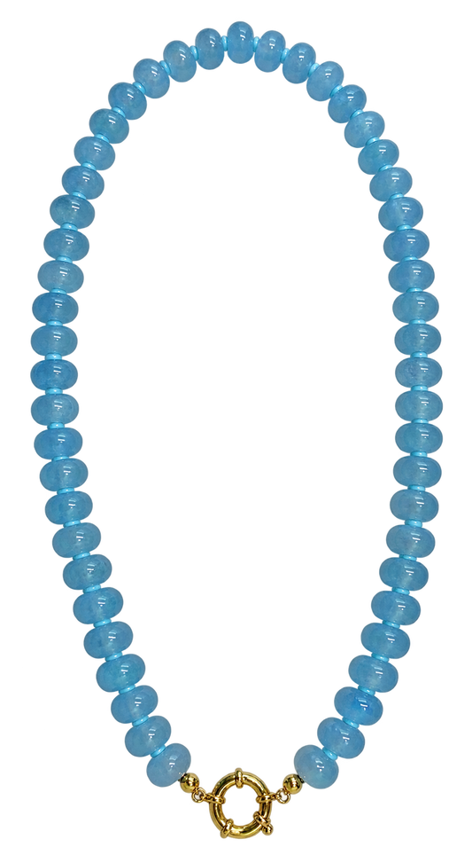 Sky Blue Beaded Gold Sailor Clasp Necklace