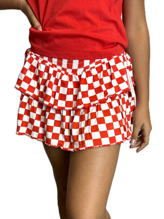 Checkered Ruffle Skort - Red