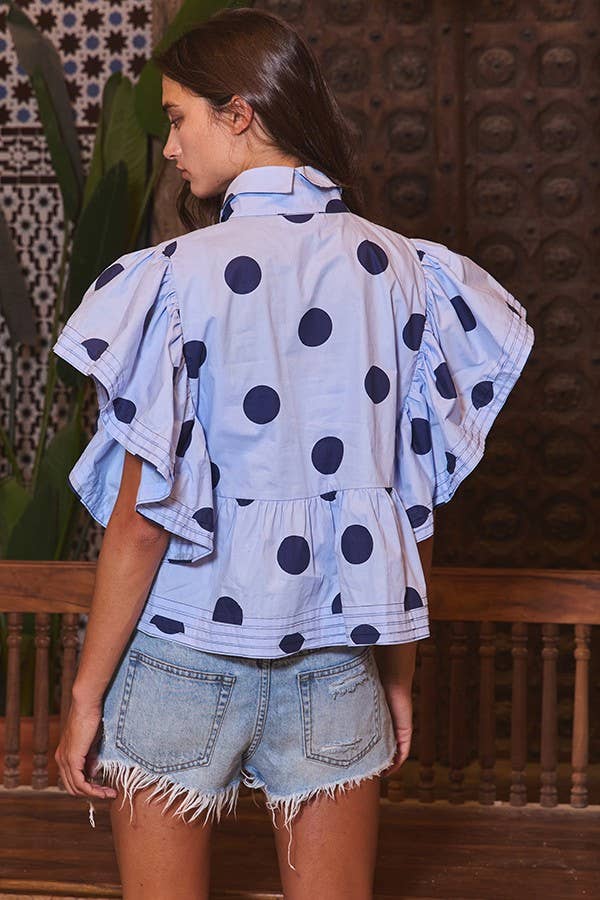 Ruffle Sleeve Polka Dot Top