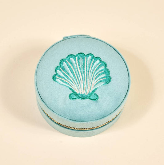 Round Velvet Jewelry Case–Seashell