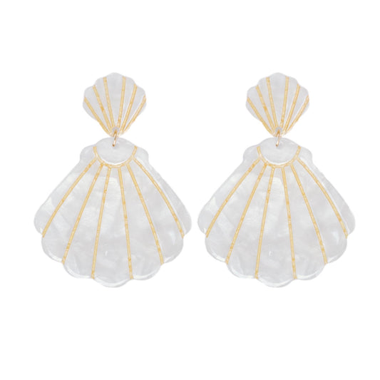 White Tortoise Statement Shell Earrings