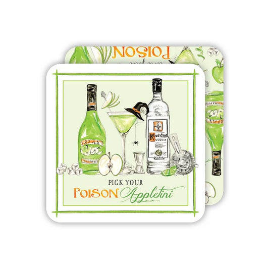 Handpainted Pick Your Poison Appletini Square Coaster