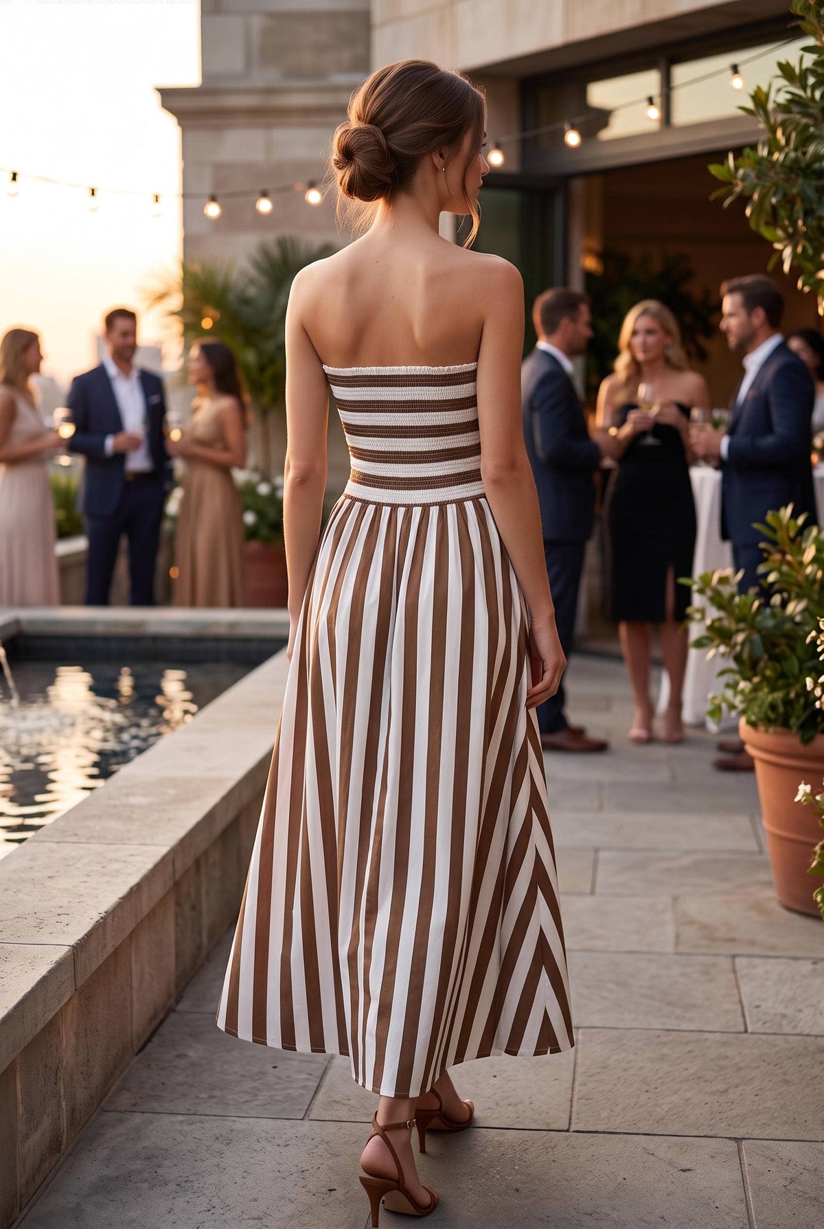 Stripe ruched strapless maxi dress