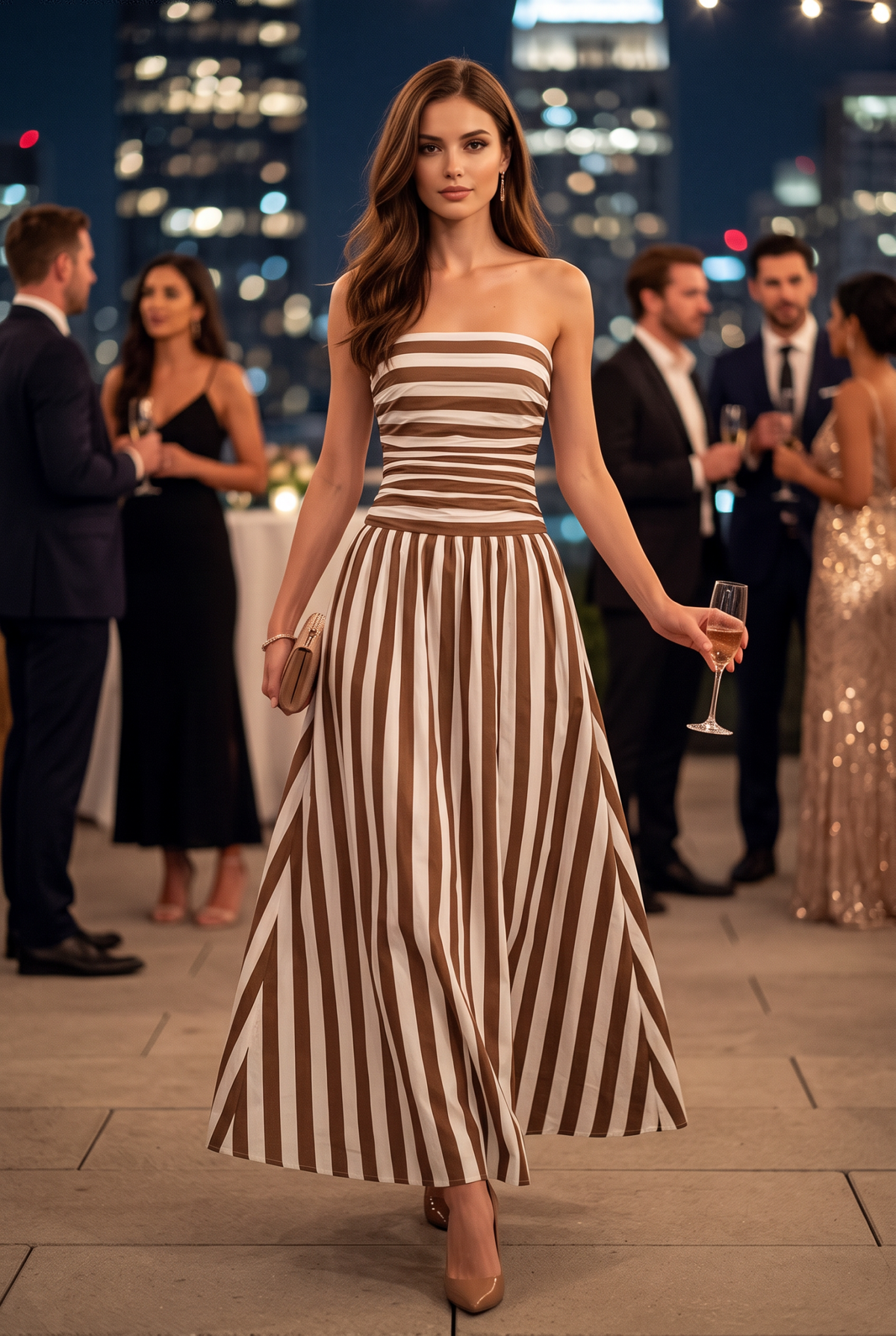 Stripe ruched strapless maxi dress