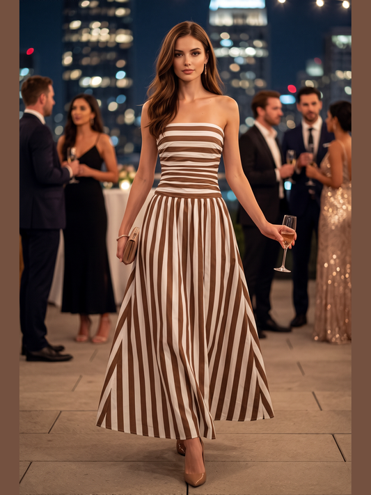 Striped Maxi Dress - Mocha