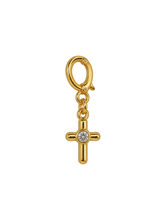 Gold Cross Charm with Crystal Accent