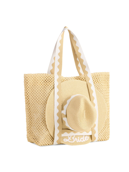 "BRIDE" HAT AND TOTE SET,NATURAL