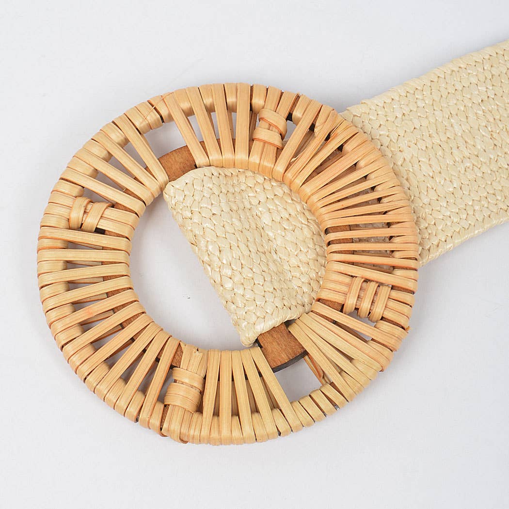 Handmade Bamboo Buckle Stretch Straw Belt