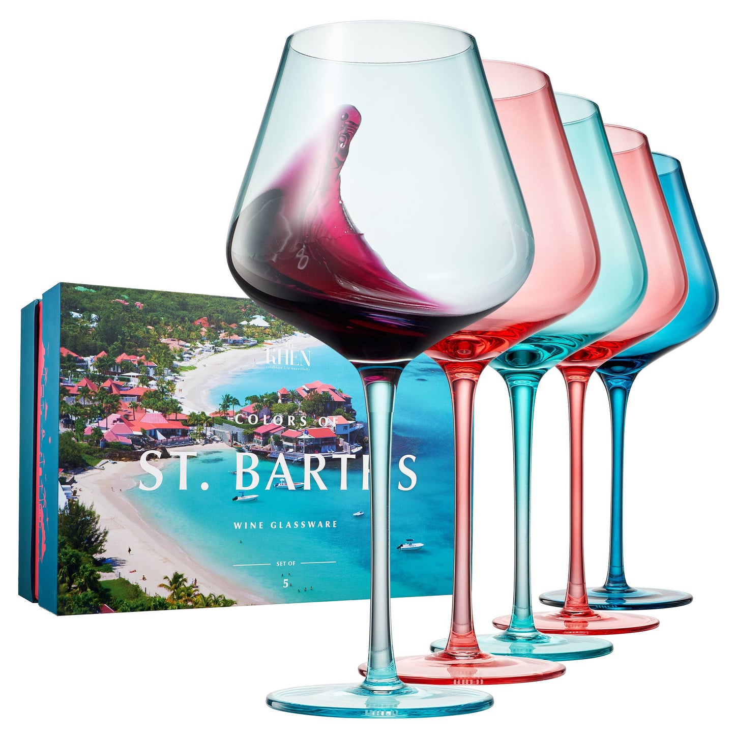 Colors of St. Barth, City Wine Glassware | Set of 5, 20 OZ