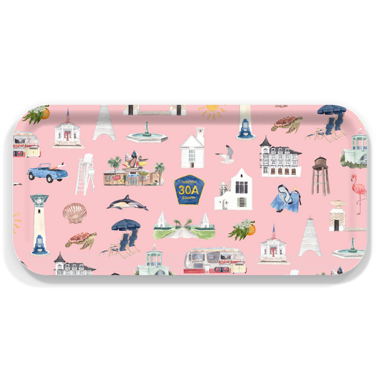 Coastal Décor – Whimsical 30A Pink Serving Tray - 3 Sizes