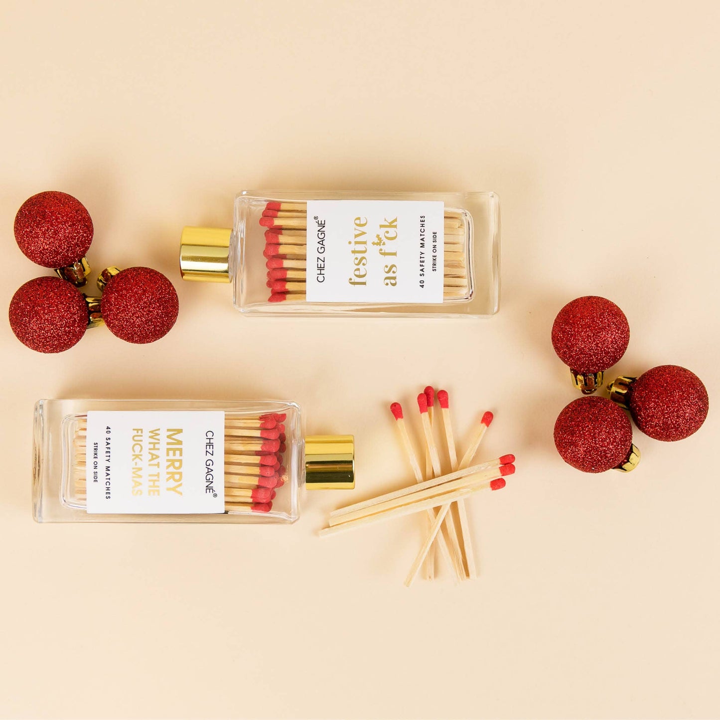 Festive As Fuck Matches - Glass Bottle Matchsticks Red