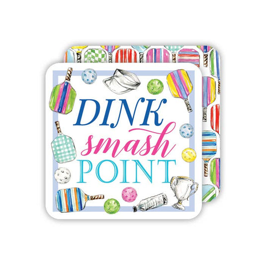 Dink Smash Point Pickleball Paddles Square Coaster