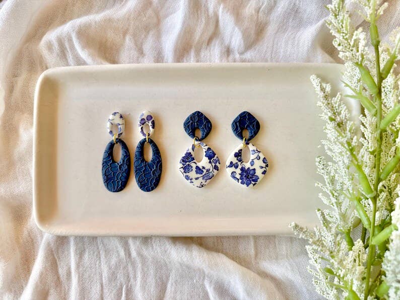 Elegant Daisy Earring, Daisy Earrings, Deep Navy Earrings