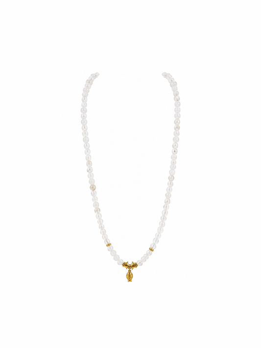 Gold Fish Charm on Beaded Gemstone Necklace