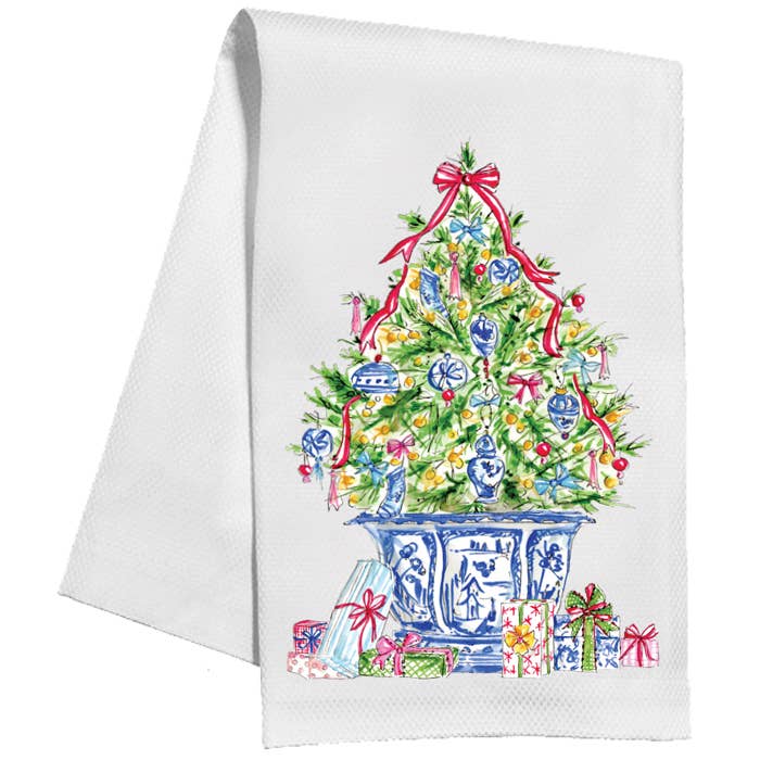 Christmas Tree with Chinoiserie Ornaments Kitchen Towel