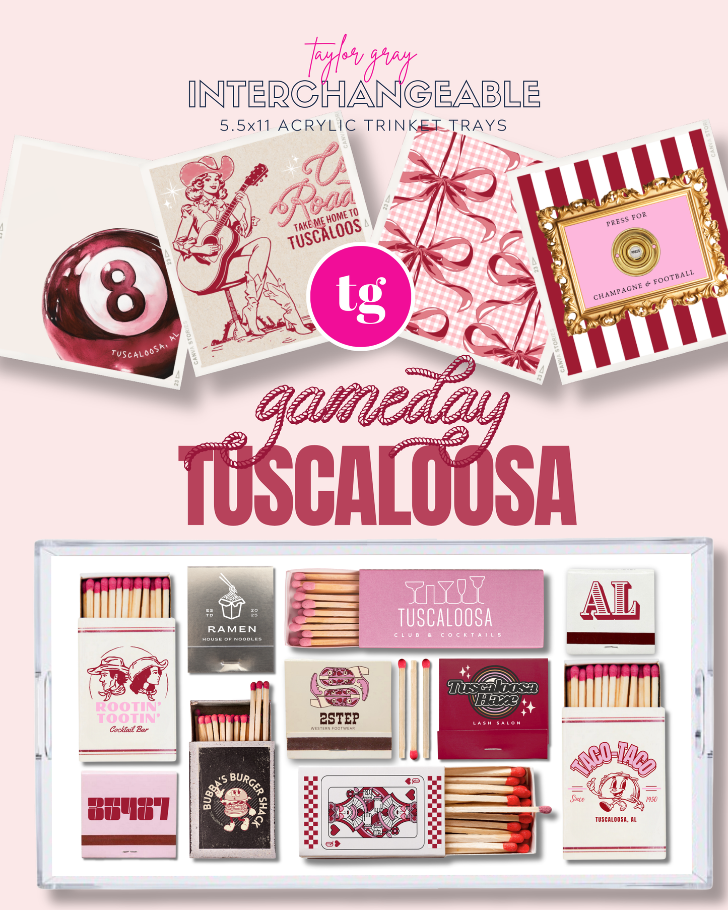 5.5x11 GAMEDAY TUSCALOOSA trinket tray insert set of 5