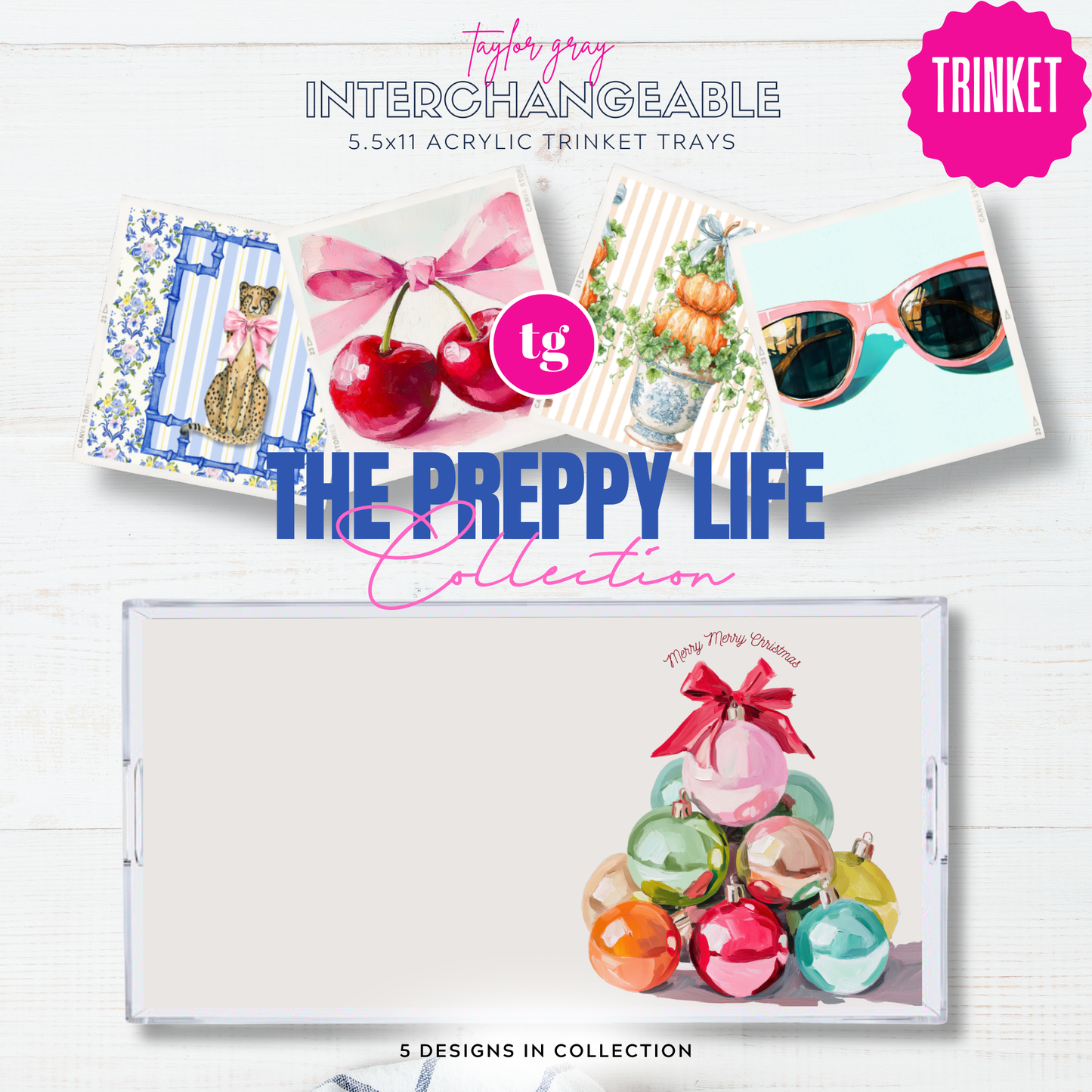 5.5x11 THE PREPPY LIFE trinket tray insert set of 5