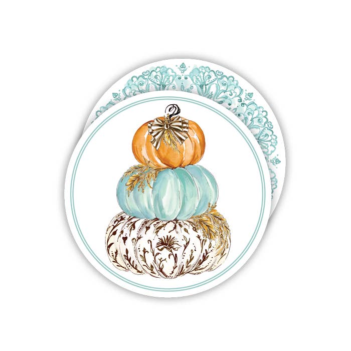 Seaglass Pumpkin Stack with Wheat Round Coaster