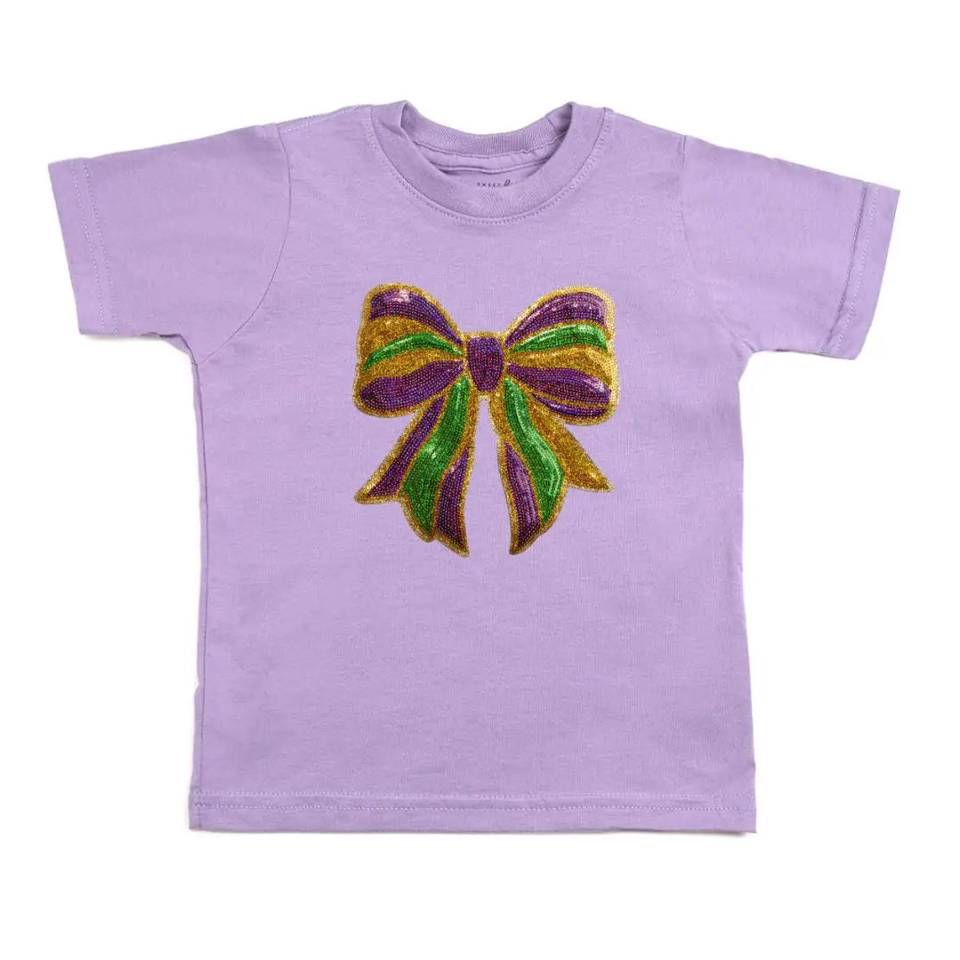 Mardi Gras Sequin Bow Patch Short Sleeve