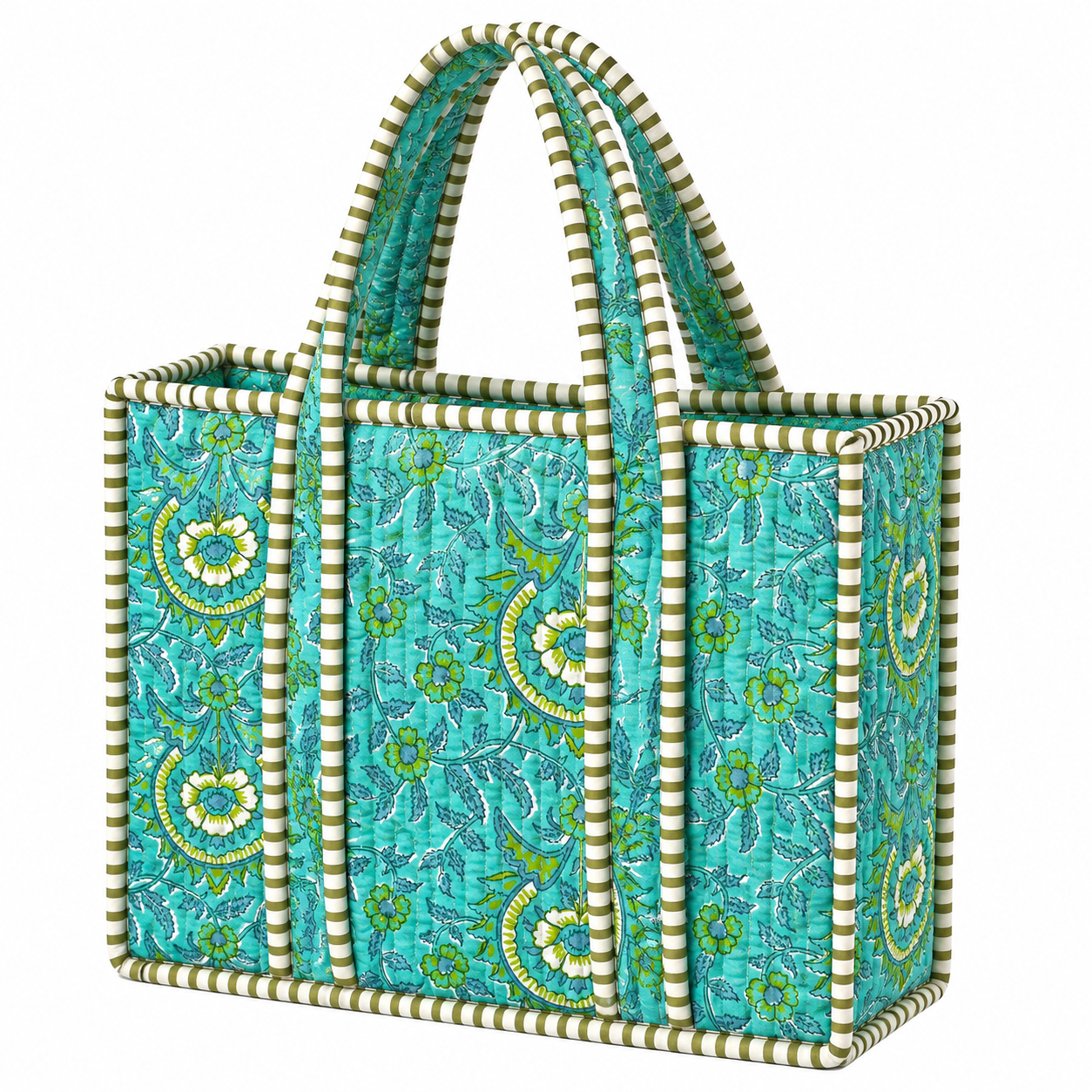 Turquoise Floral Quilted Bag Print