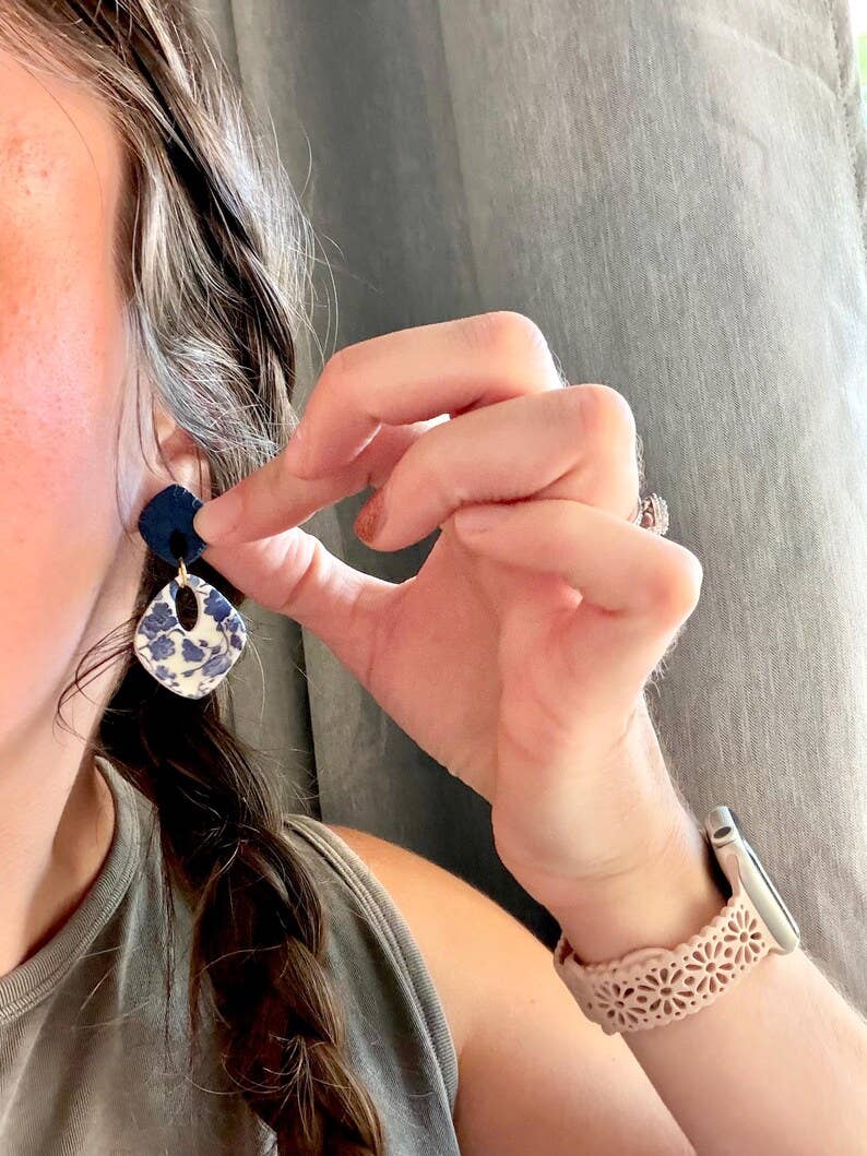 Elegant Daisy Earring, Daisy Earrings, Deep Navy Earrings